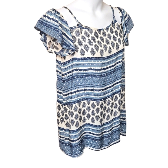 J. VALDI Women's Paisley Print Cold Shoulder Clip - Dot BLouse Size M - Picture 6 of 16